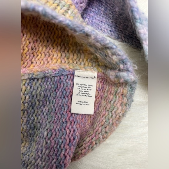 Rare LoveShackFancy Brady Shawl Pastel Rainbow Oversized Knit Cardigan Belted - Picture 7 of 8